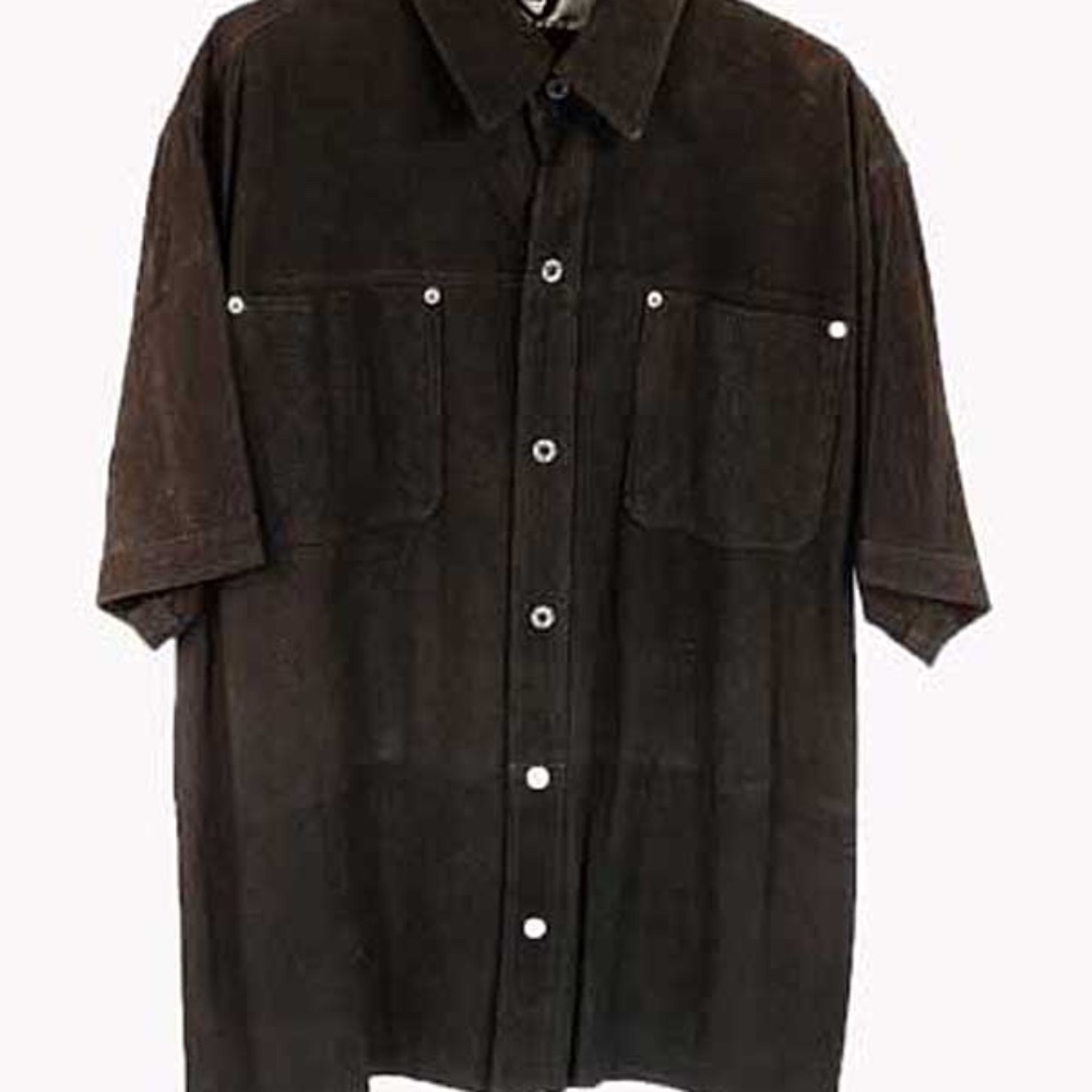 SUEDE SHIRT, UNISEX EXTRA LARGE, BLACK, TWO POCKETS, PARTLY LINED, LONG LENGTH,